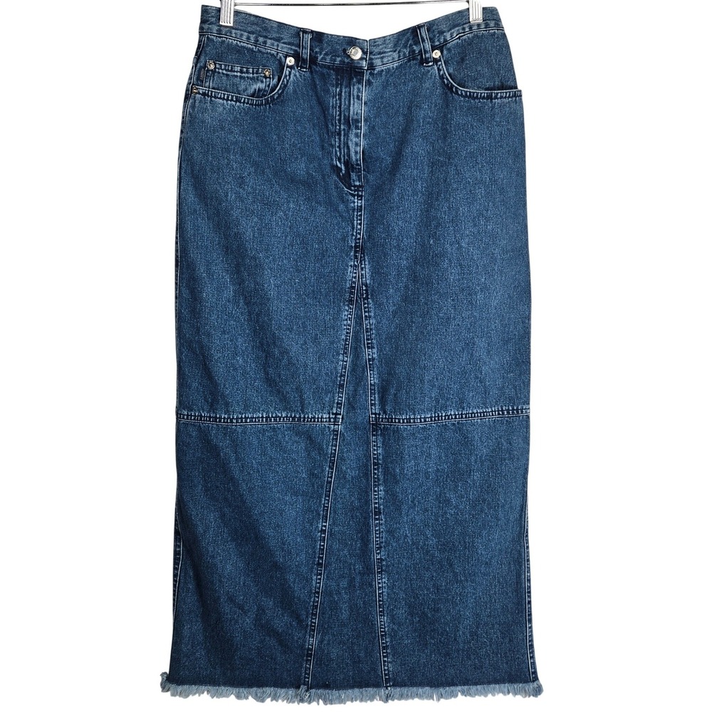 Lauren Jeans Co Ralph Lauren Blue Denim Maxi Skirt Raw Hem Size 14